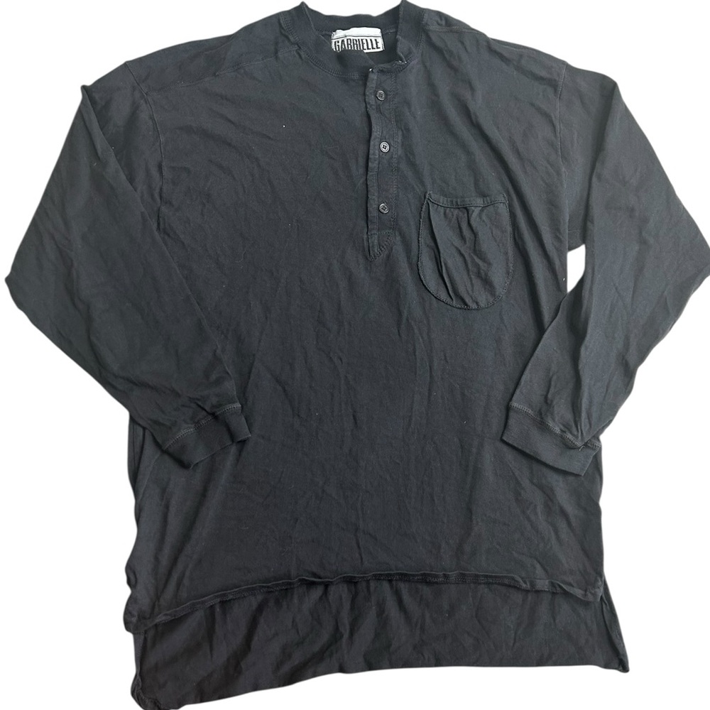 Vintage Gabrielle Black Long Sleeve Henley Pocket Shirt Oversized Tee‎